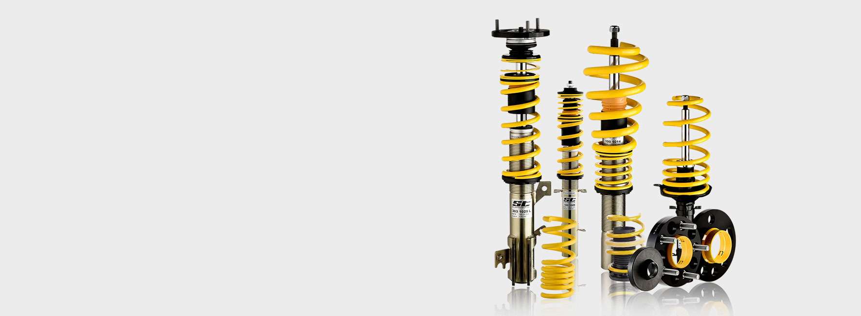Yellow coilover springs and shock absorbers